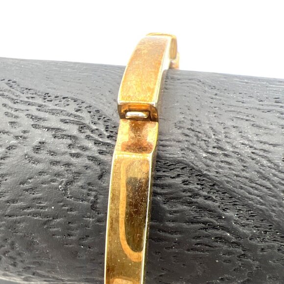 Vintage Hinged Bangle Bracelet Gold Tone Black & Clear Rhinestones - Picture 8 of 10